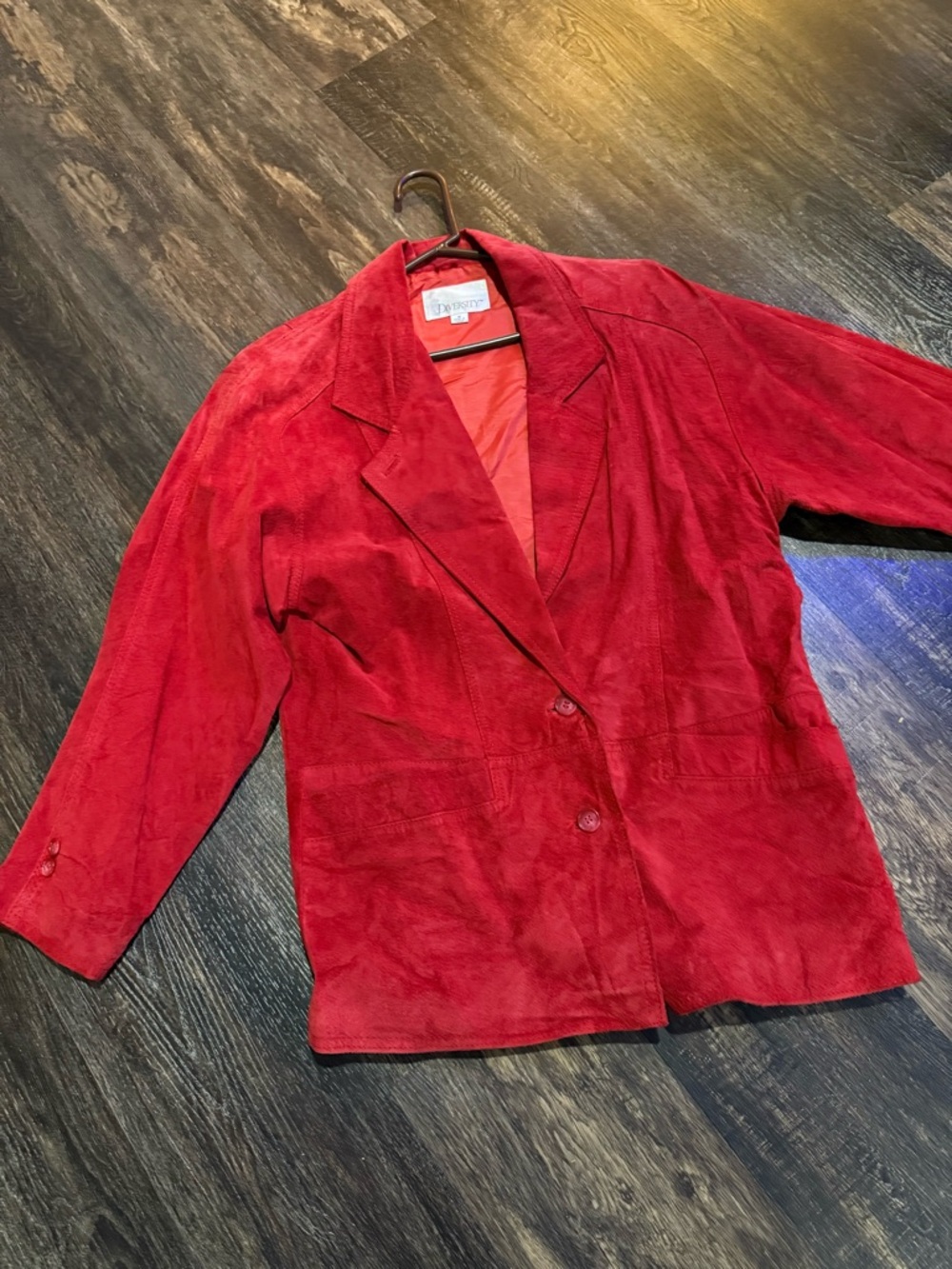 Vintage Red Suede Leather Blazer Women’s M Tailored Jacket 90s